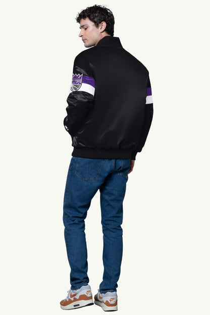 MENS SACRAMENTO KINGS TRIPLE OPTION SATIN VARSITY JACKET - Starter