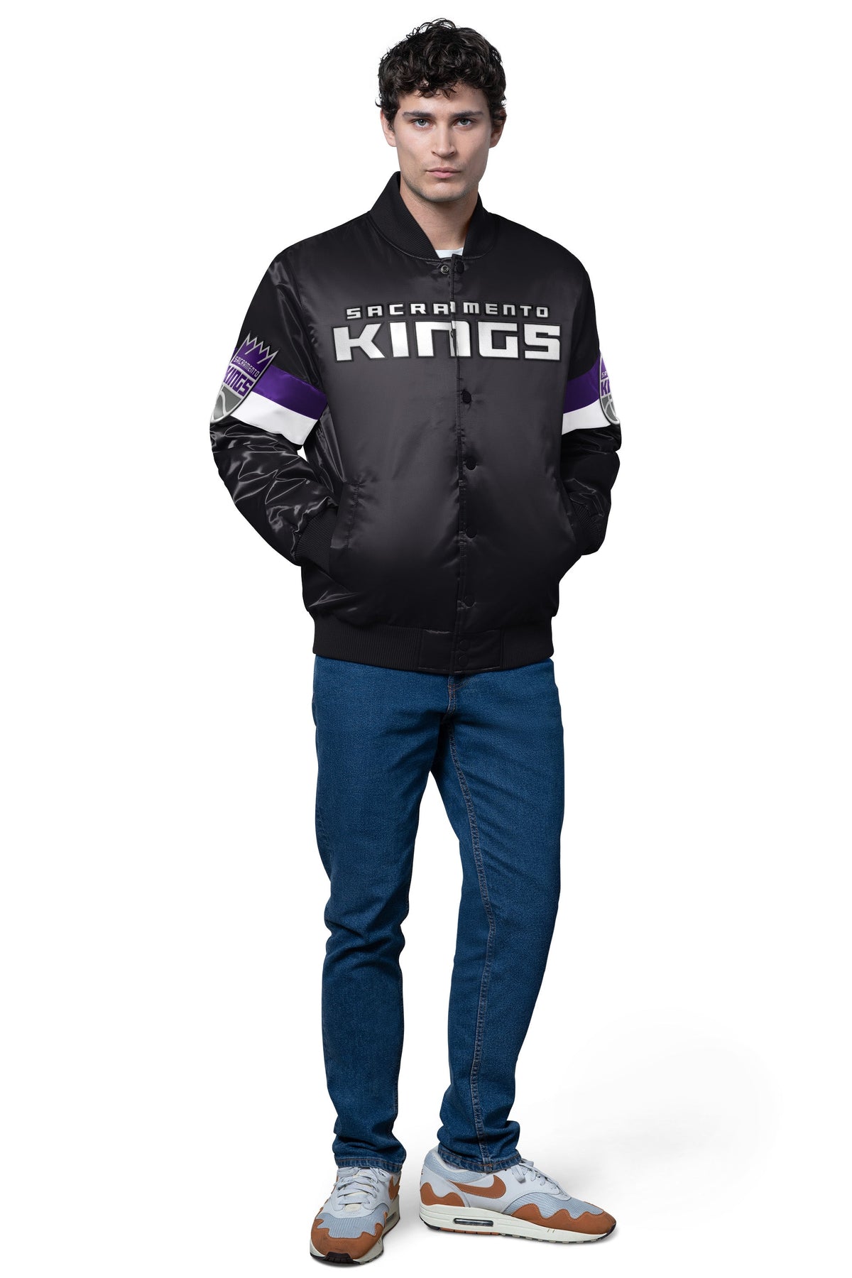 MENS SACRAMENTO KINGS TRIPLE OPTION SATIN VARSITY JACKET - Starter