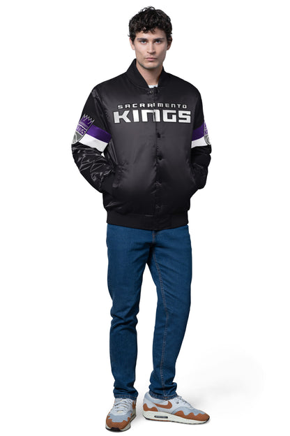 MENS SACRAMENTO KINGS TRIPLE OPTION SATIN VARSITY JACKET - Starter