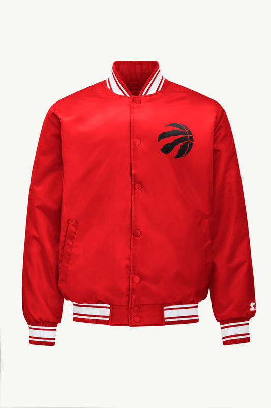 MENS TORONTO RAPTORS MESH LOOK SATIN VARSITY JACKET - Red
