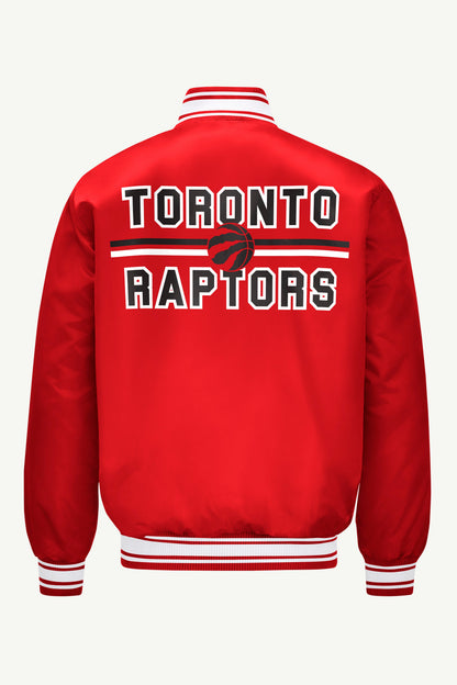 MENS TORONTO RAPTORS MESH LOOK SATIN VARSITY JACKET - Red