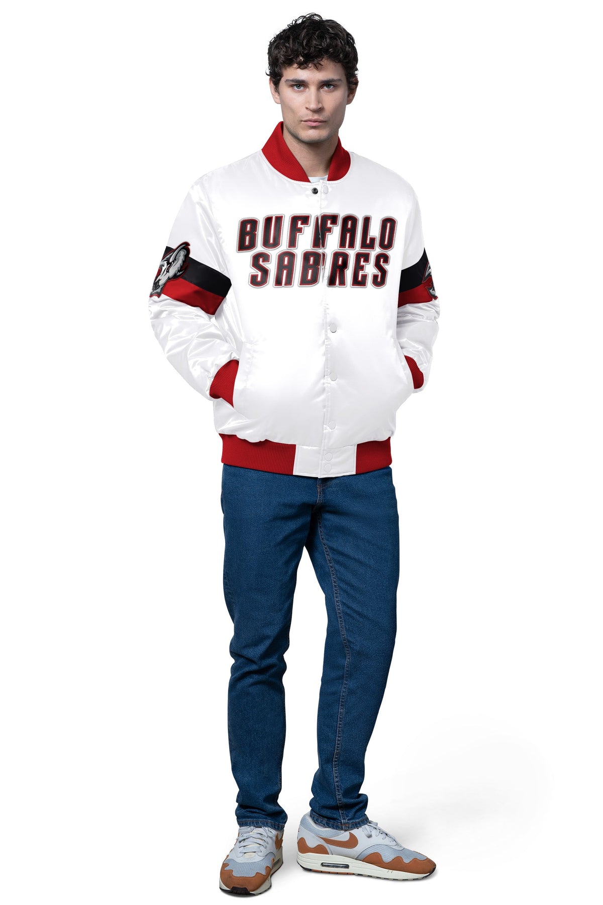 MENS BUFFALO SABRES TRIPLE OPTION SATIN VARSITY JACKET - Starter