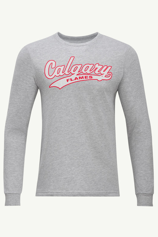 MENS CALGARY FLAMES TAILSWEEP LONG SLEEVE T SHIRT - Heather Grey