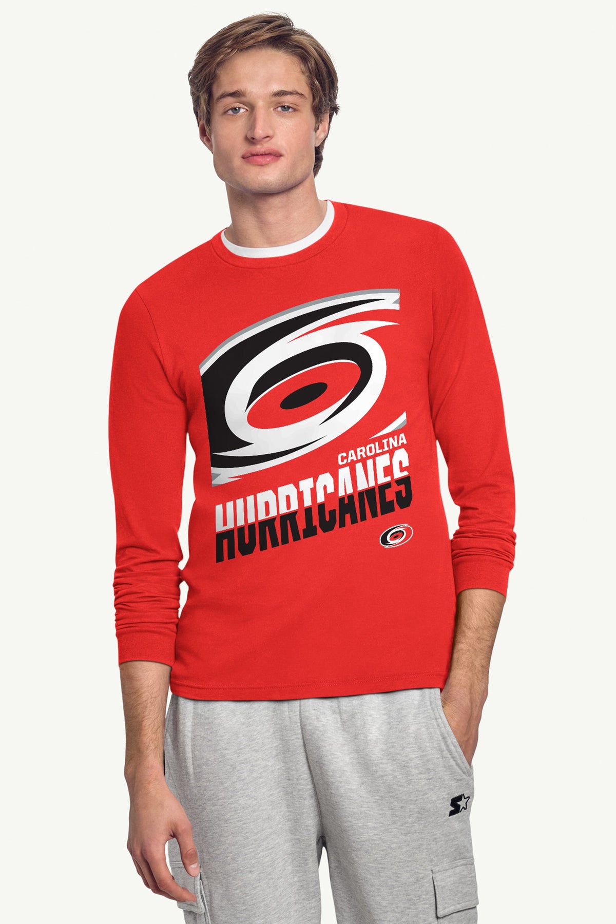 MENS CAROLINA HURRICANES LOGO ZOOM LONG SLEEVE T SHIRT - Red