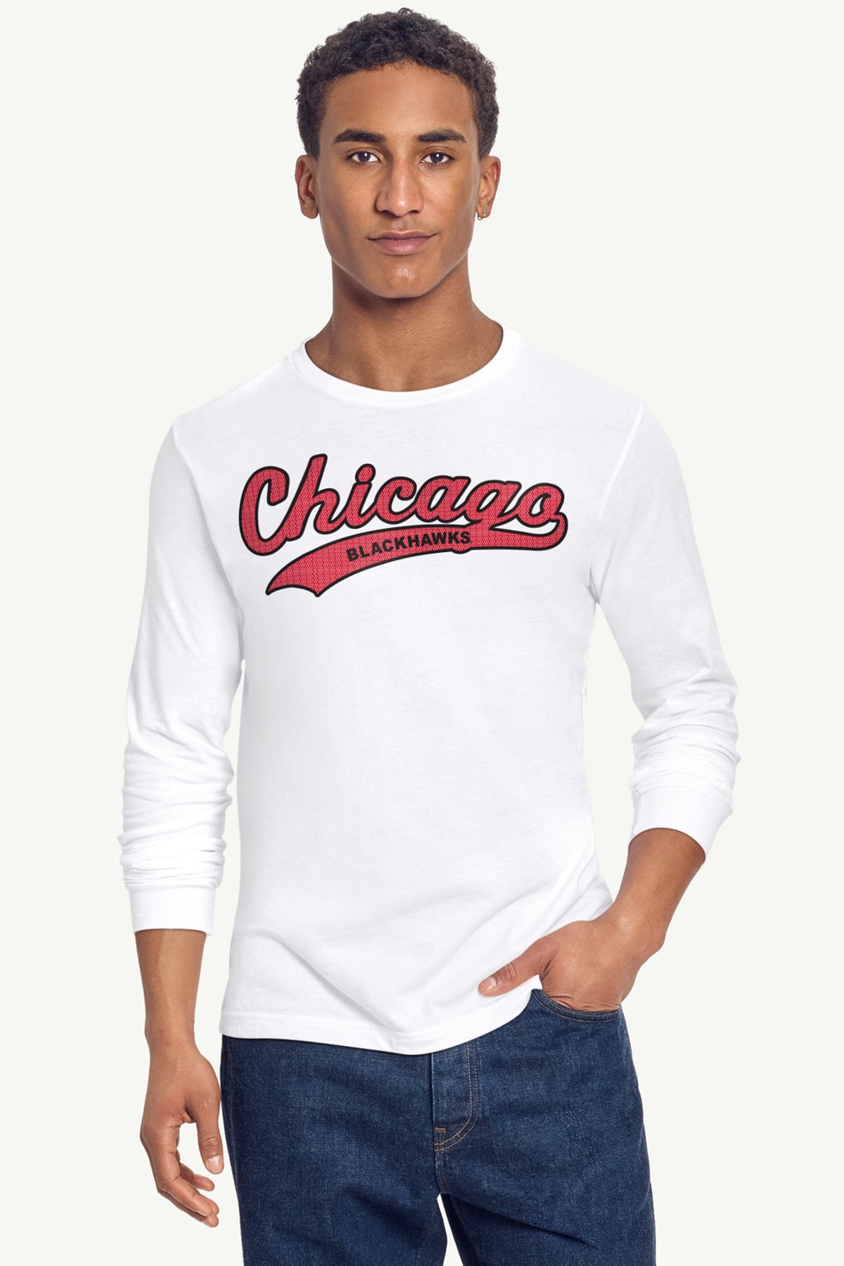 MENS CHICAGO BLACKHAWKS TAILSWEEP LONG SLEEVE T SHIRT - White