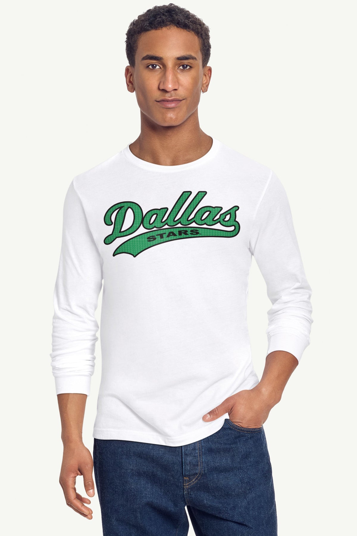 MENS DALLAS STARS TAILSWEEP LONG SLEEVE T SHIRT - White