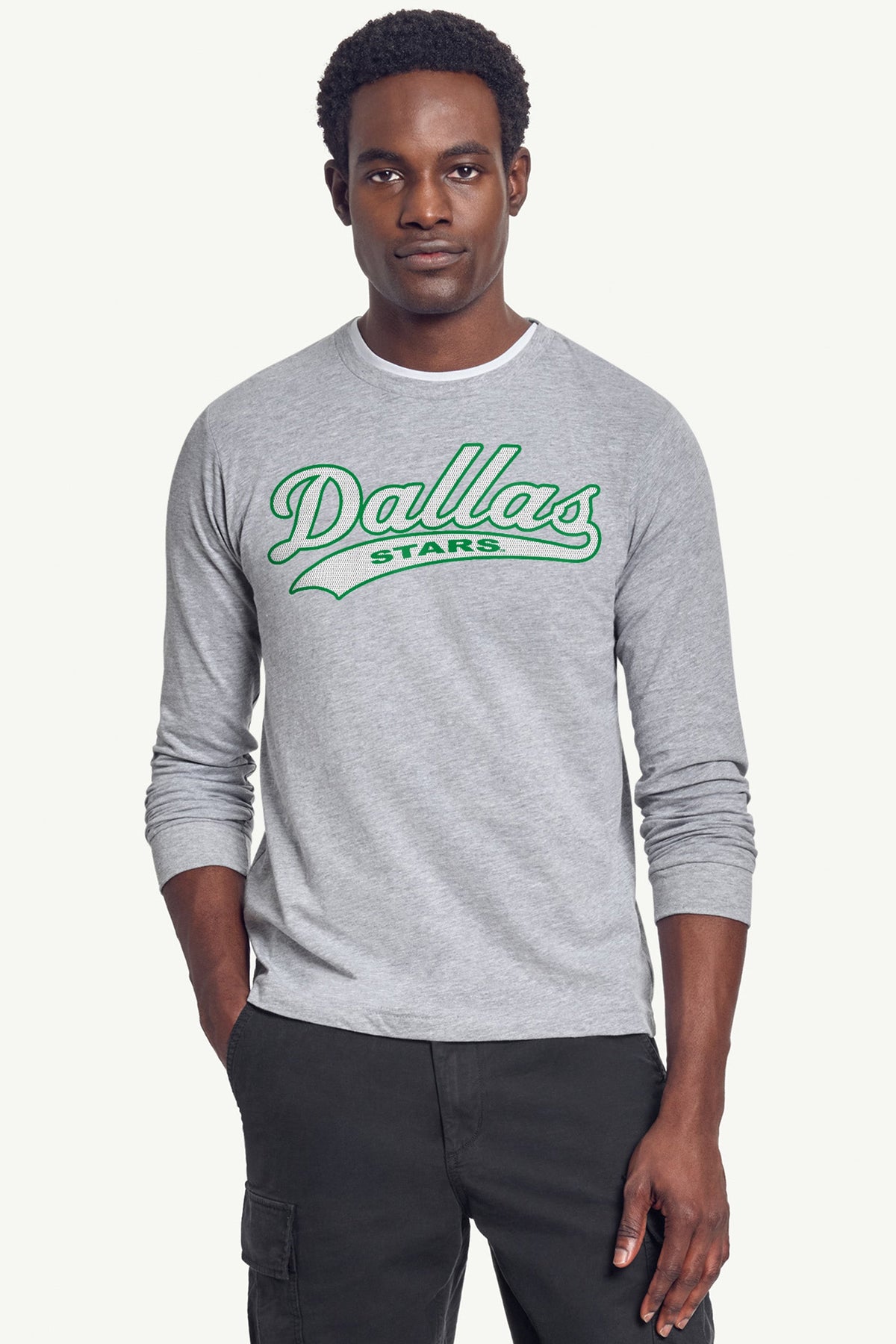 MENS DALLAS STARS TAILSWEEP LONG SLEEVE T SHIRT - Heather Grey