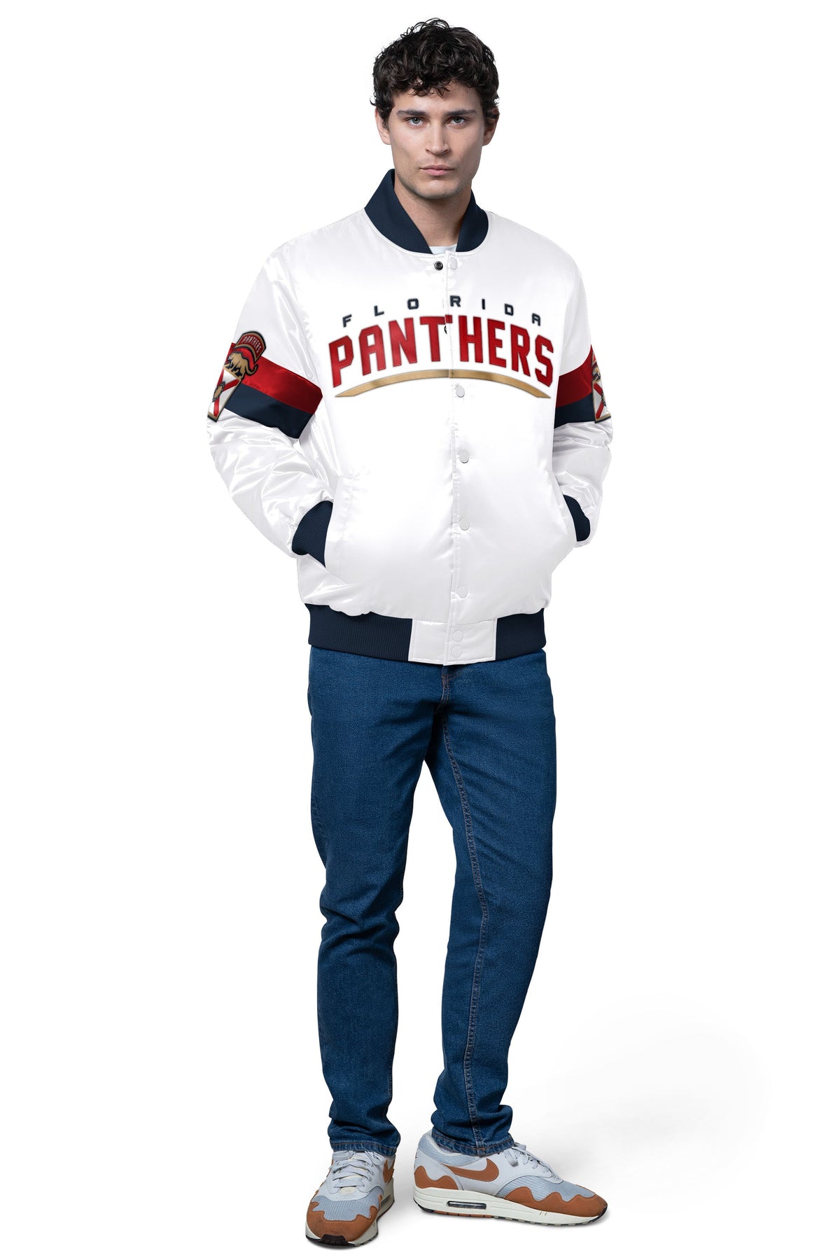 MENS FLORIDA PANTHERS TRIPLE OPTION SATIN VARSITY JACKET - Starter