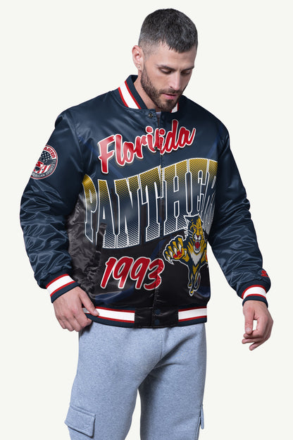 MENS FLORIDA PANTHERS PASS RUSH SATIN VARSITY JACKET - Starter