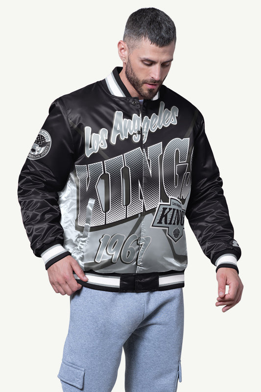 MENS LOS ANGELES KINGS PASS RUSH SATIN VARSITY JACKET - Starter