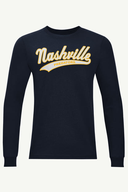 MENS NASHVILLE PREDATORS TAILSWEEP LONG SLEEVE T SHIRT - Navy