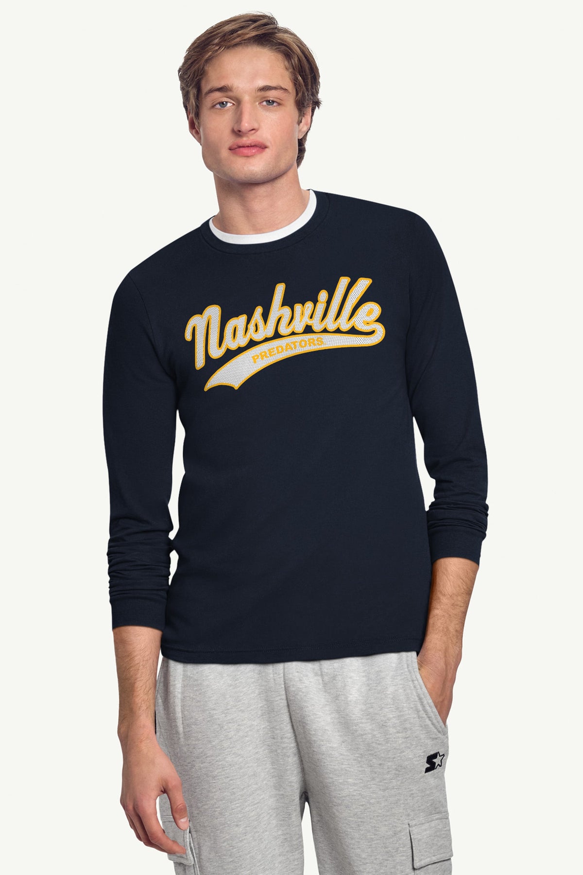 MENS NASHVILLE PREDATORS TAILSWEEP LONG SLEEVE T SHIRT - Navy