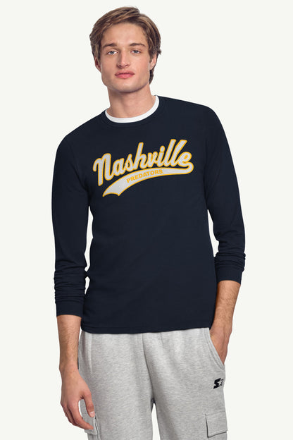 MENS NASHVILLE PREDATORS TAILSWEEP LONG SLEEVE T SHIRT - Navy