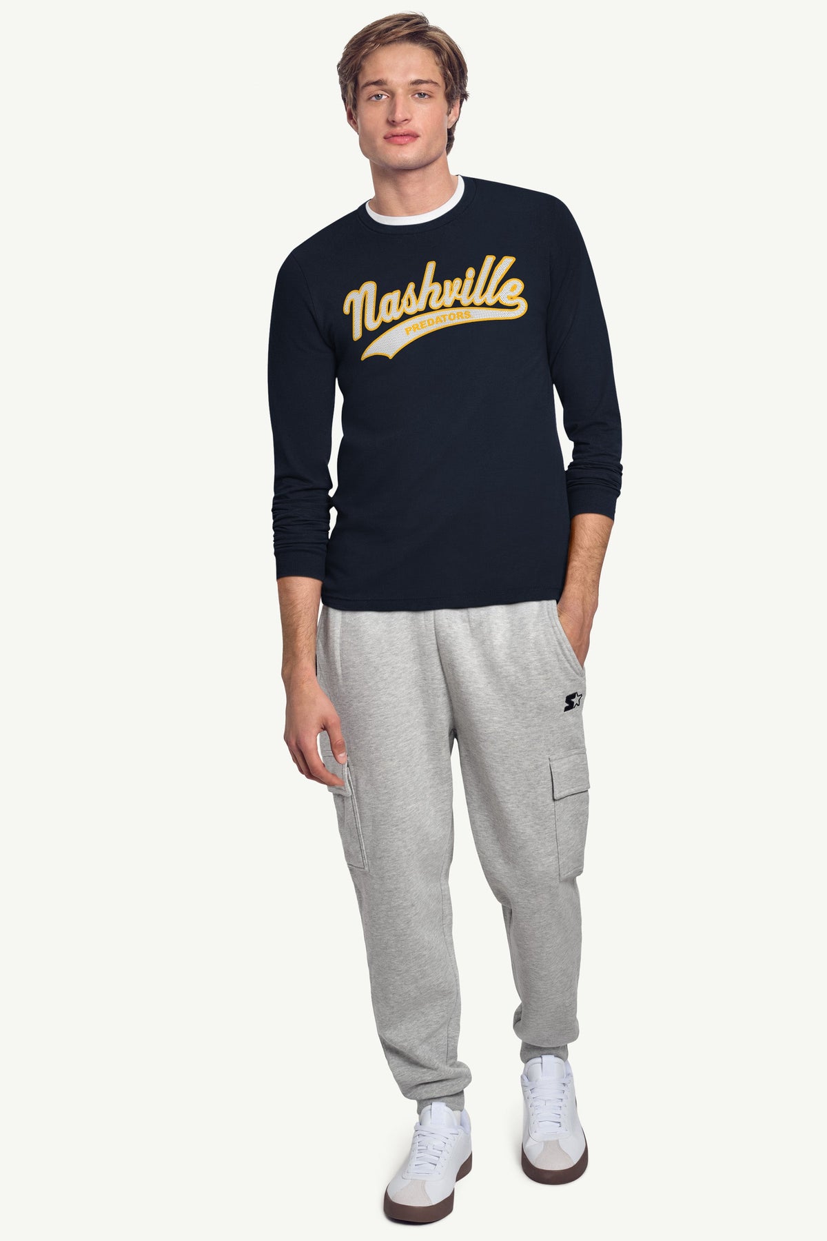 MENS NASHVILLE PREDATORS TAILSWEEP LONG SLEEVE T SHIRT - Navy