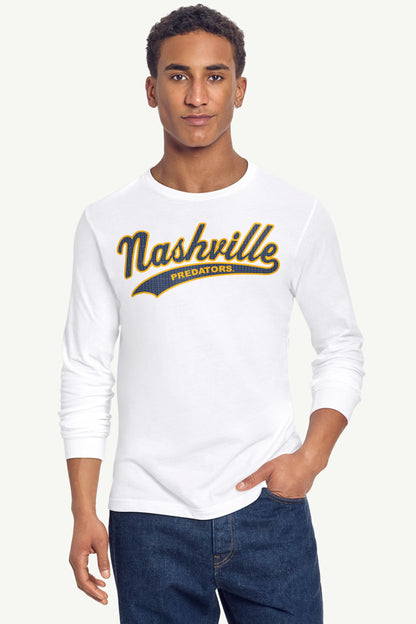 MENS NASHVILLE PREDATORS TAILSWEEP LONG SLEEVE T SHIRT - White