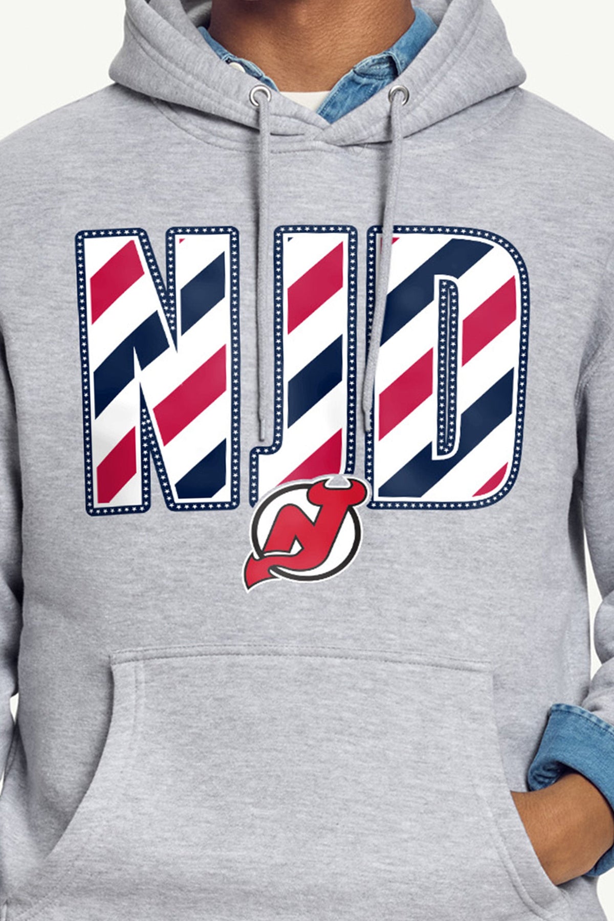 MENS NEW JERSEY DEVILS STARS AND STRIPES HOODIE - Grey