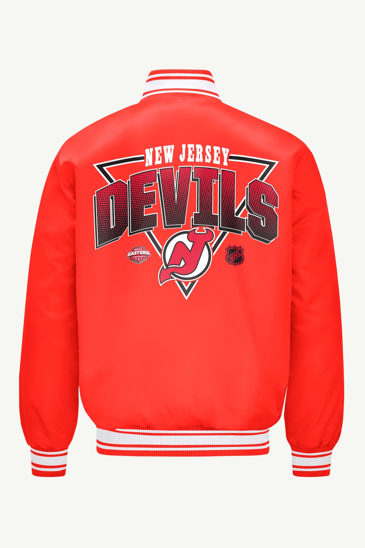 MENS NEW JERSEY DEVILS TRIANGLE SATIN VARSITY JACKET - Red