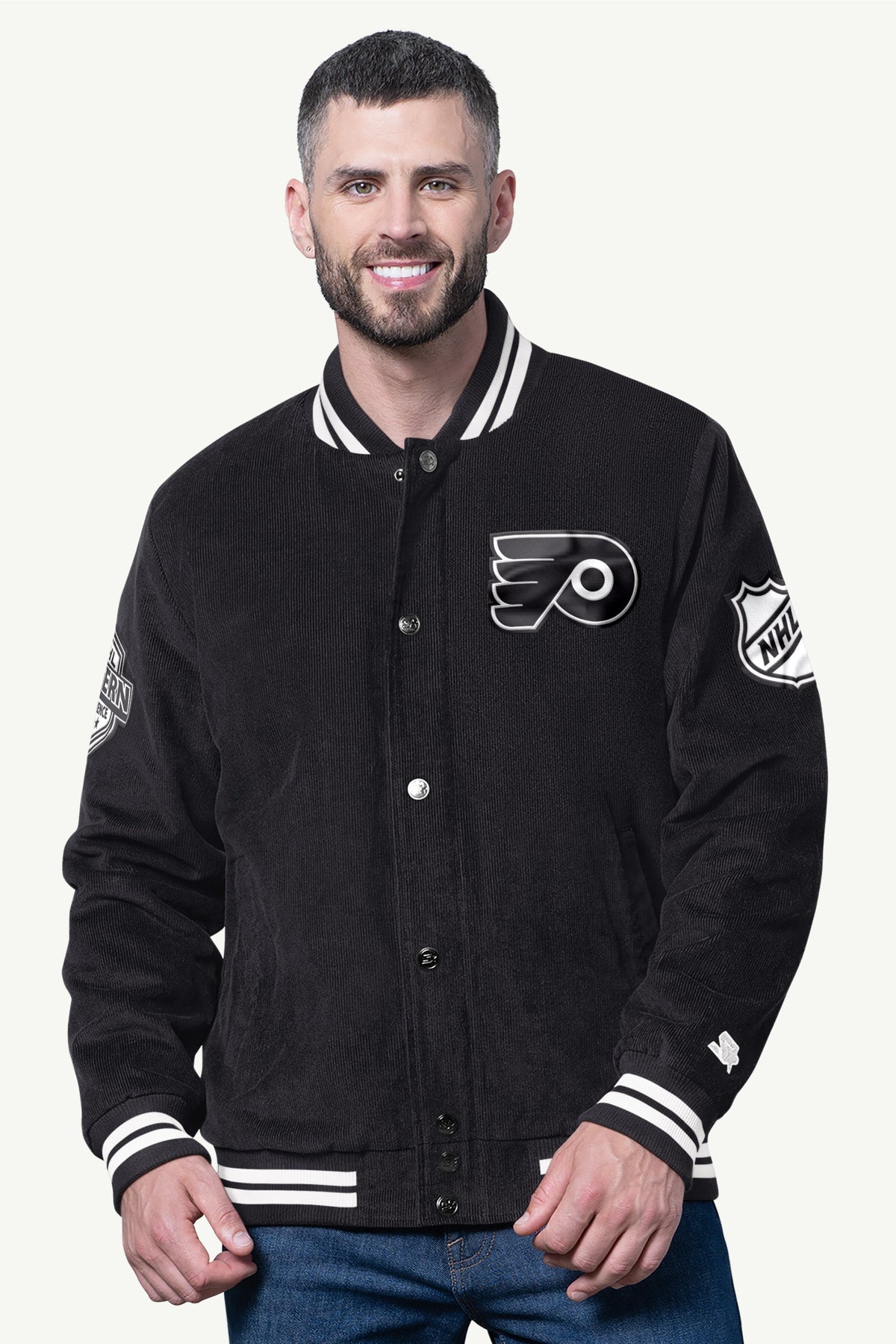 MENS PHILADELPHIA FLYERS BLACKOUT CORDUROY VARSITY JACKET - Starter