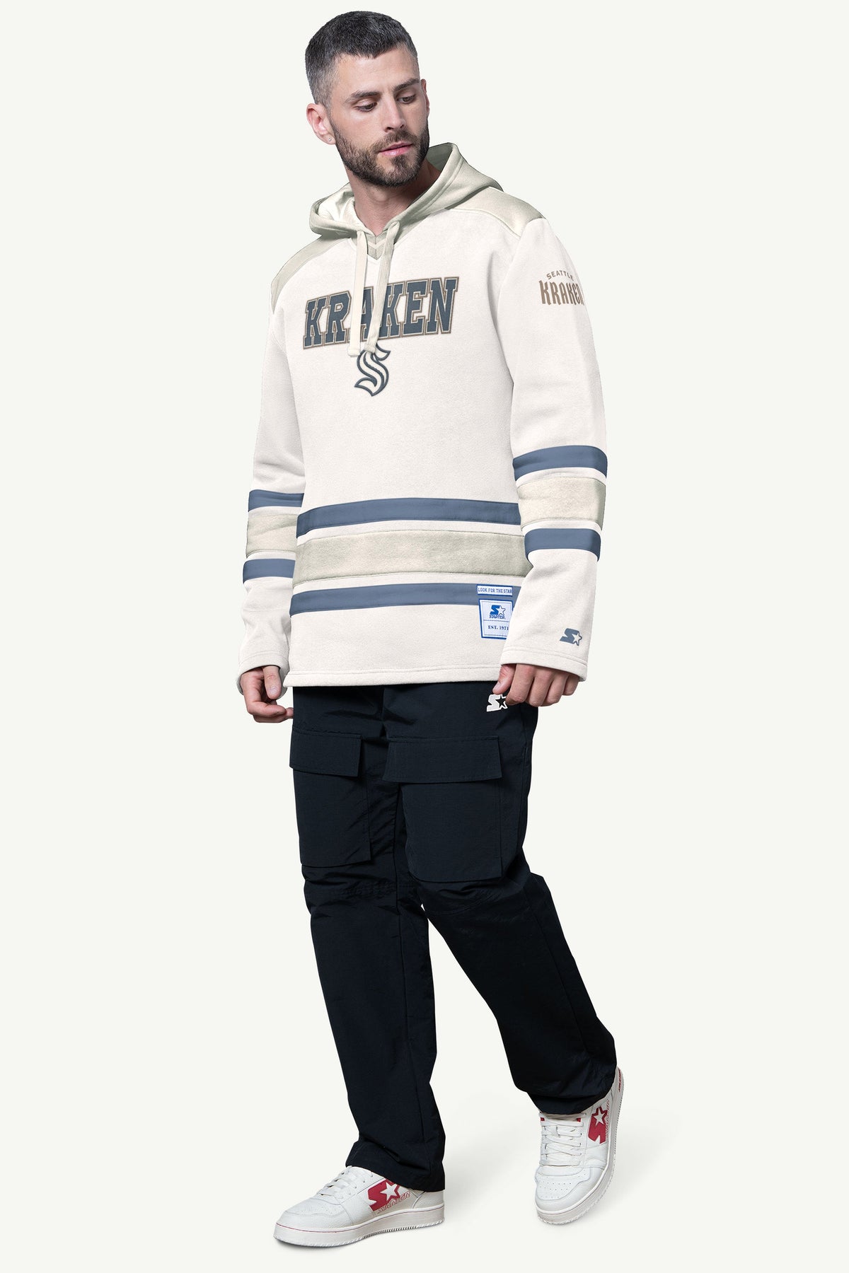 MENS SEATTLE KRAKEN SLAP SHOT HOODED HOCKEY PULLOVER - Starter