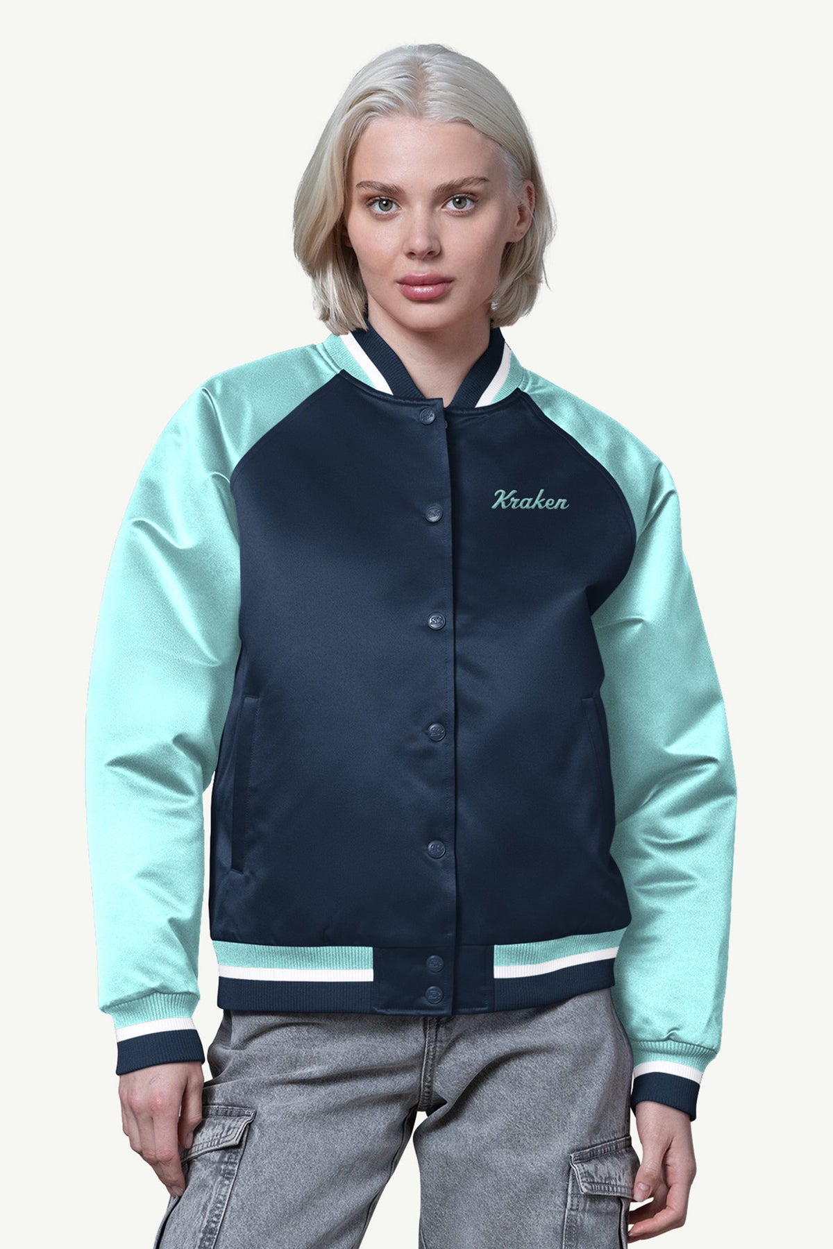 WOMENS SEATTLE KRAKEN FINAL SCORE SATIN VARSITY JACKET - Starter