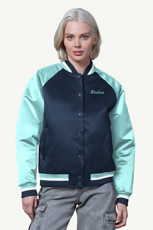 WOMENS SEATTLE KRAKEN FINAL SCORE SATIN VARSITY JACKET - Starter