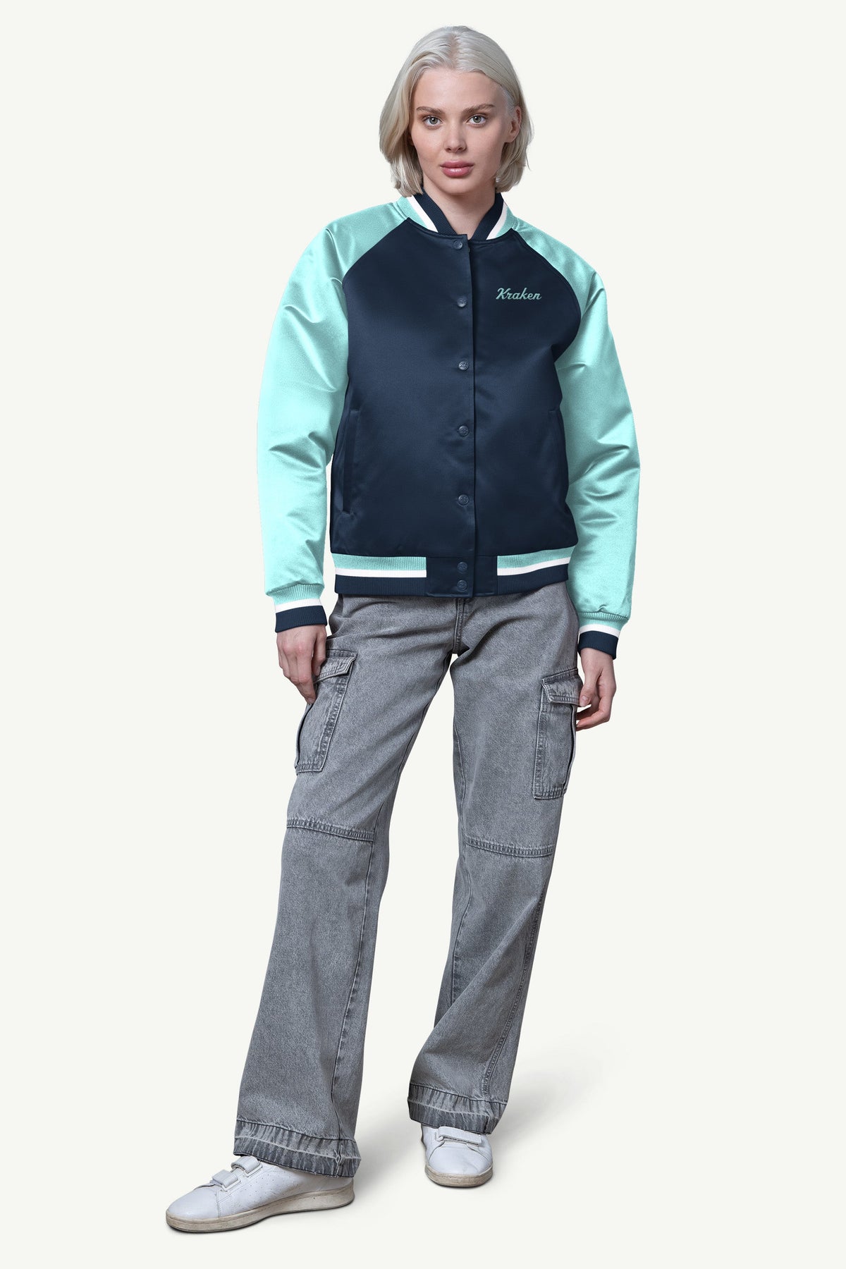 WOMENS SEATTLE KRAKEN FINAL SCORE SATIN VARSITY JACKET - Starter