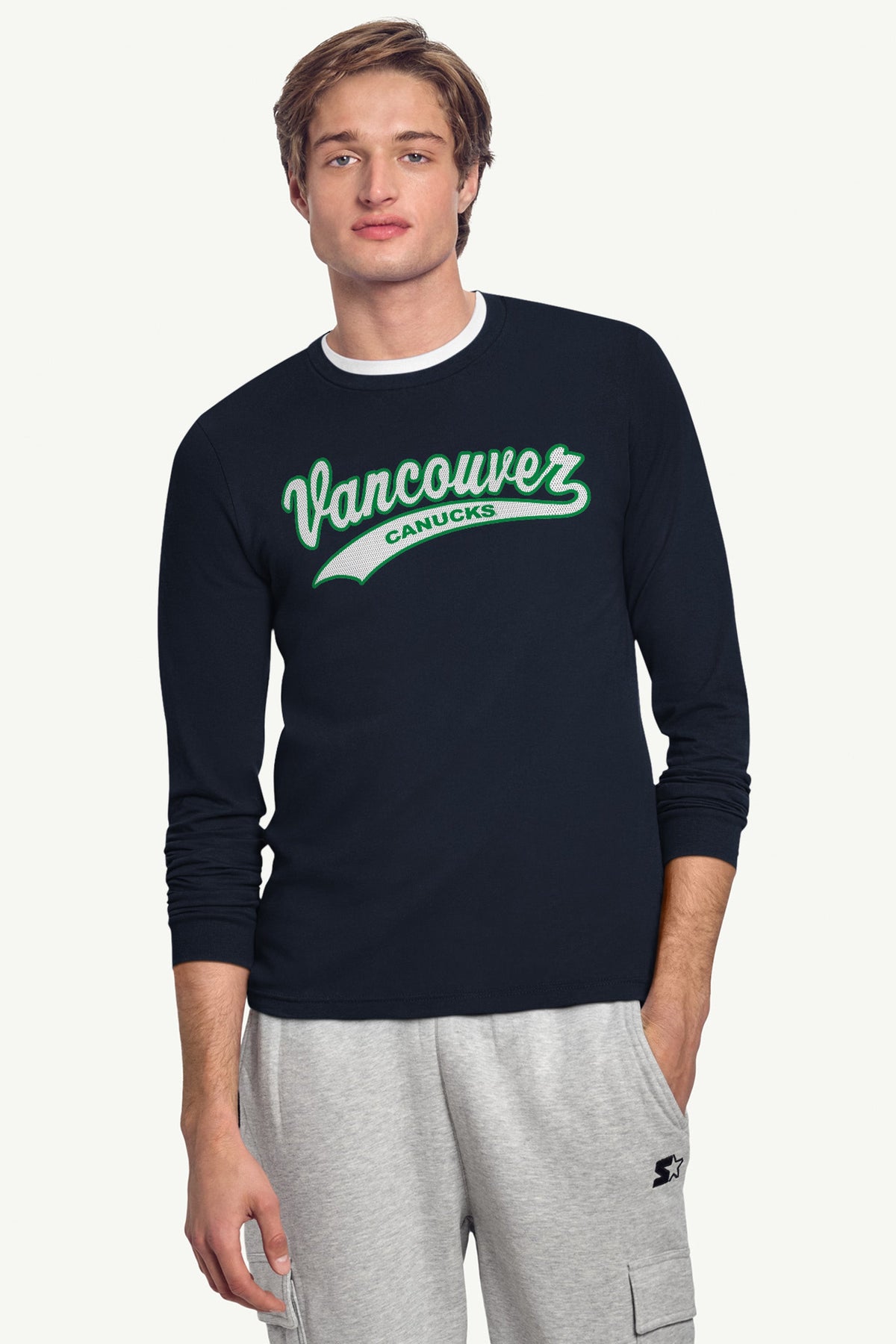 MENS VANCOUVER CANUCKS TAILSWEEP LONG SLEEVE T SHIRT - Navy