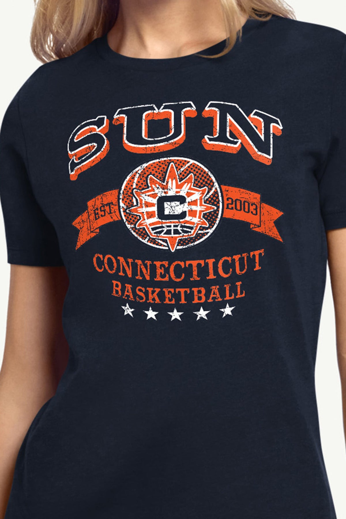 WOMENS WNBA CONNECTICUT SUN BLEACHERS & BANNER T SHIRT - Navy