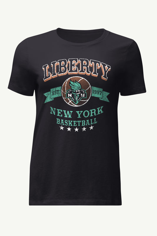 WOMENS WNBA NEW YOR LIBERTY BLEACHERS & BANNER T SHIRT - Black