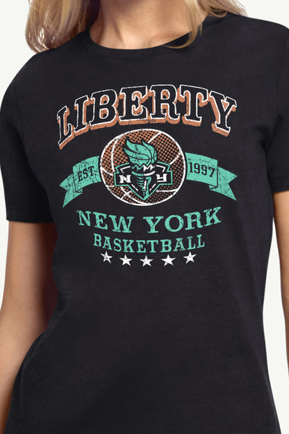 WOMENS WNBA NEW YOR LIBERTY BLEACHERS & BANNER T SHIRT - Black