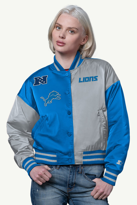 WOMENS DETROIT LIONS OFFSIDE SATIN VARSITY JACKET - Starter