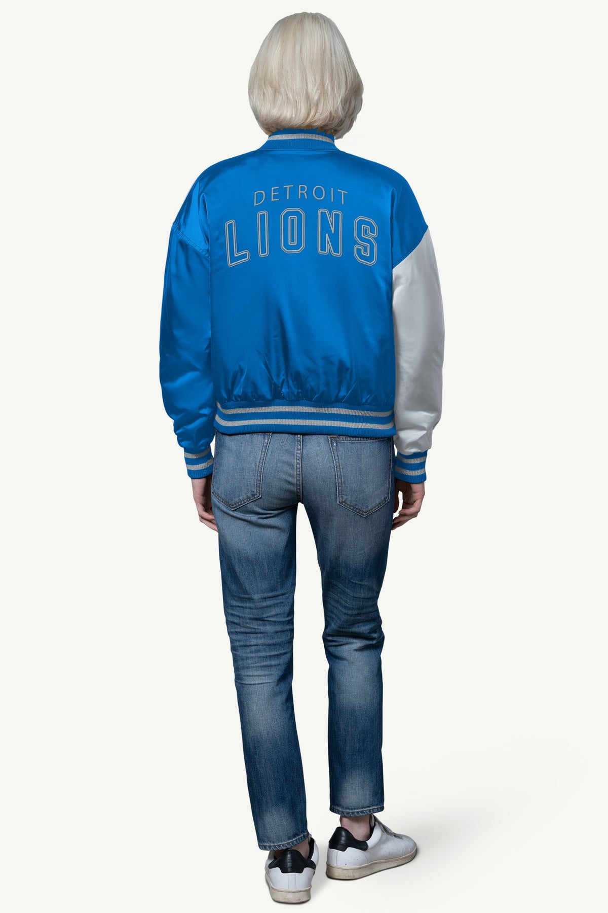 WOMENS DETROIT LIONS OFFSIDE SATIN VARSITY JACKET - Starter