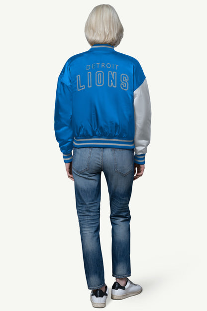WOMENS DETROIT LIONS OFFSIDE SATIN VARSITY JACKET - Starter