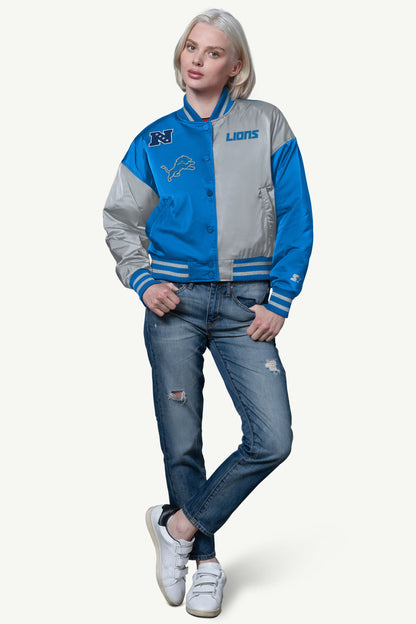 WOMENS DETROIT LIONS OFFSIDE SATIN VARSITY JACKET - Starter