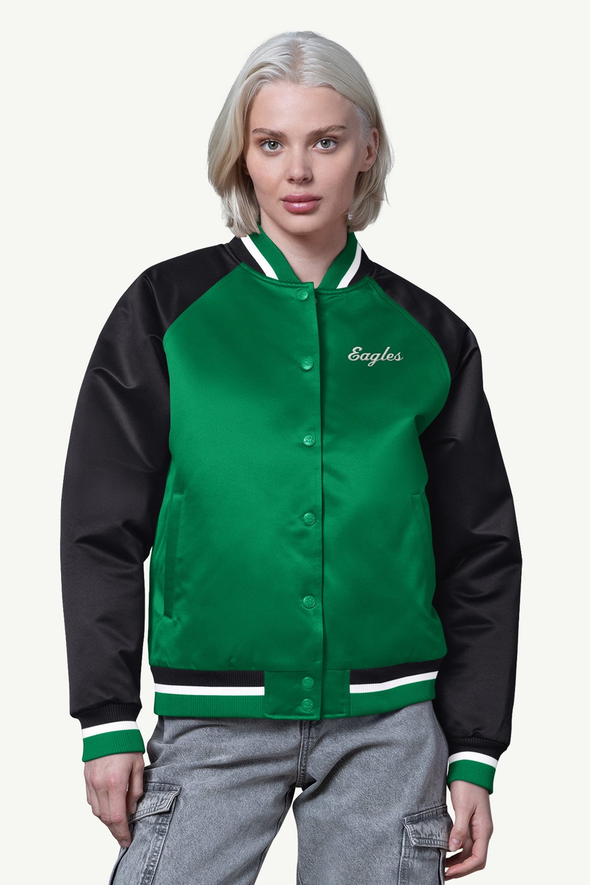 WOMENS PHILADELPHIA EAGLES FINAL SCORE SATIN VARSITY JACKET - Starter