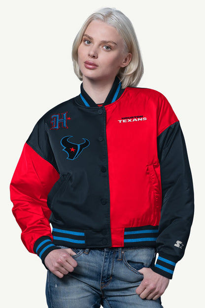 WOMENS HOUSTON TEXANS OFFSIDE SATIN VARSITY JACKET - Starter