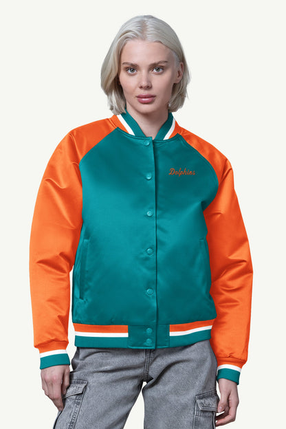 WOMENS MIAMI DOLPHINS FINAL SCORE SATIN VARSITY JACKET - Starter