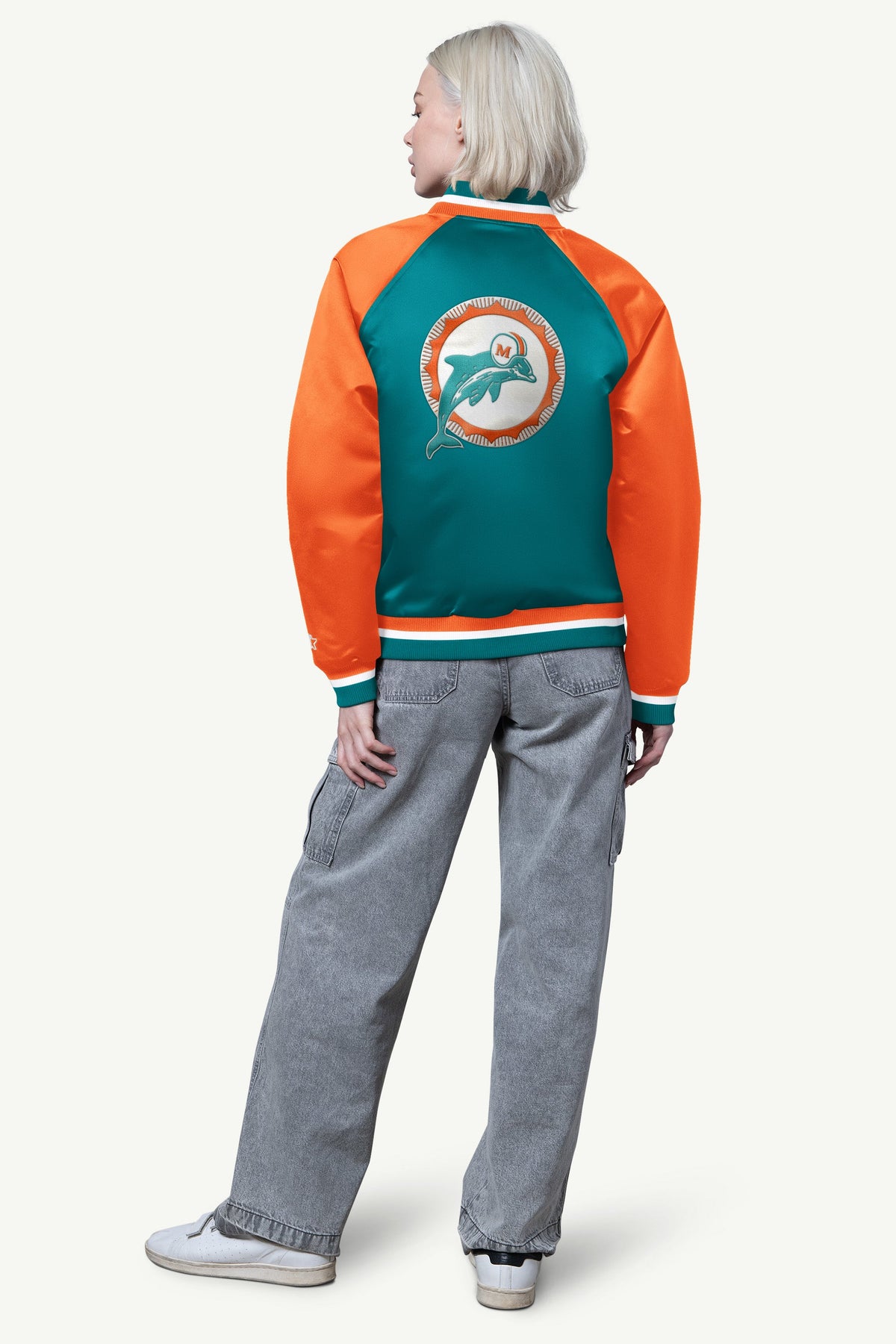 WOMENS MIAMI DOLPHINS FINAL SCORE SATIN VARSITY JACKET - Starter