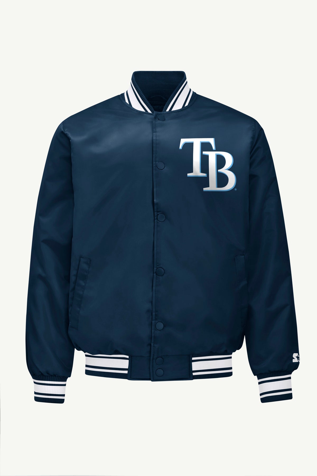 MENS TAMPA BAY RAYS PRINTED HOMEPLATE SATIN VARSITY JACKET - Navy