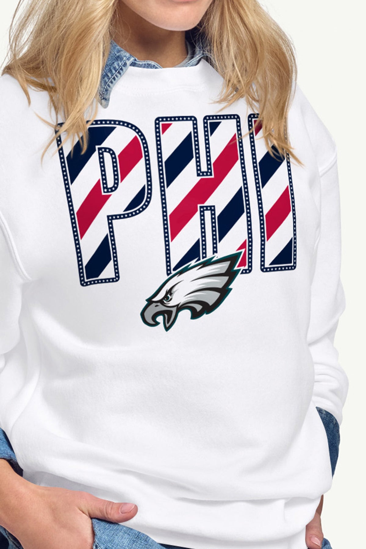 WOMENS PHILADELPHIA EAGLES STARS AND STRIPES SWEATSHIRT - White