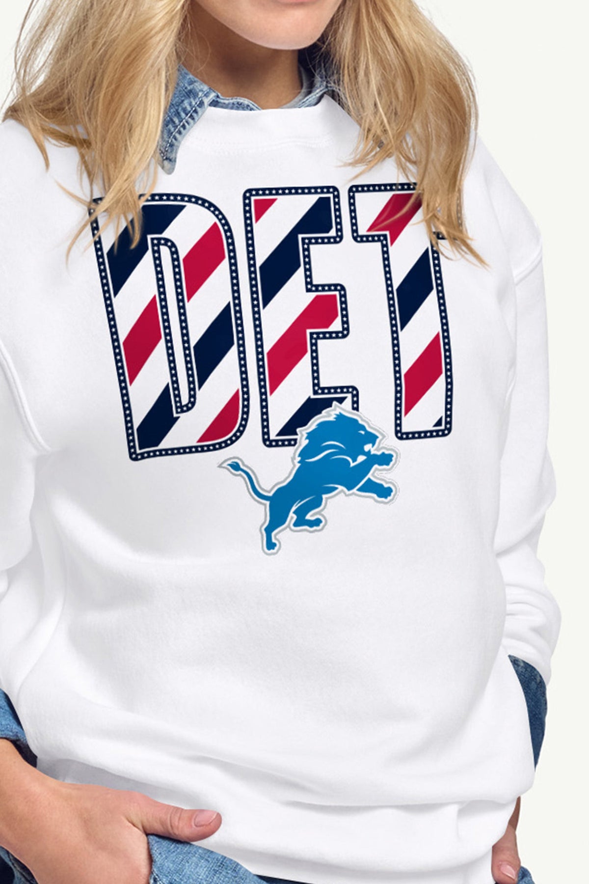 WOMENS DETROIT LIONS STARS AND STRIPES SWEATSHIRT - White