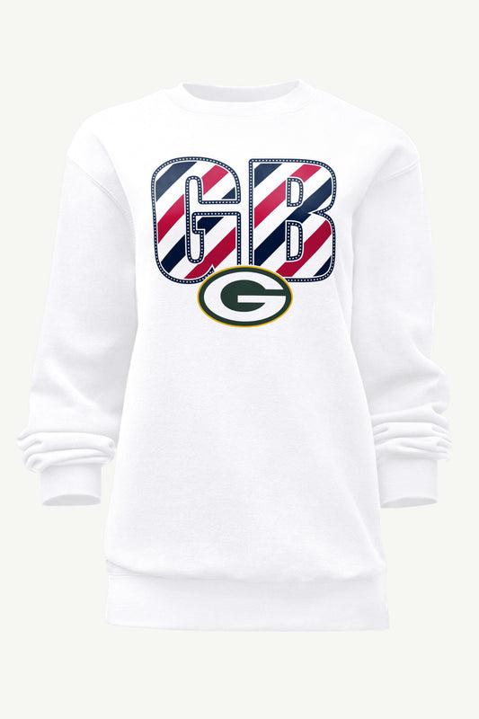 WOMENS GREEN BAY PACKERS STARS AND STRIPES SWEATSHIRT - White