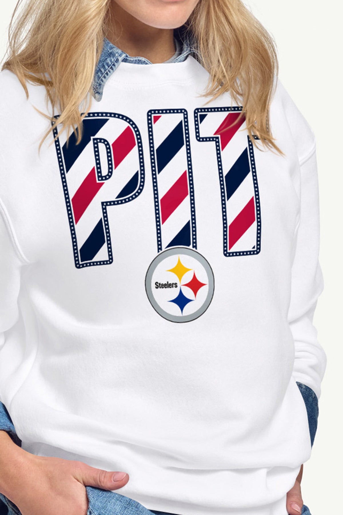 WOMENS PITTSBURGH STEELERS STARS AND STRIPES SWEATSHIRT - White