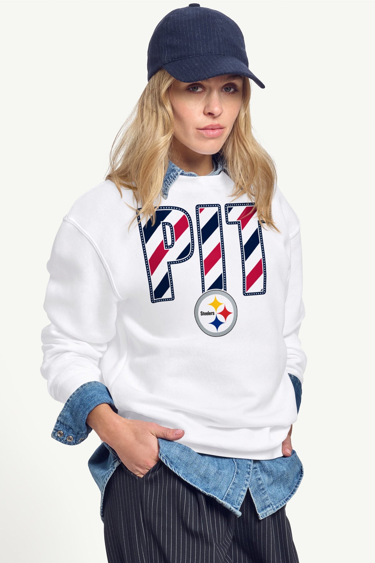 WOMENS PITTSBURGH STEELERS STARS AND STRIPES SWEATSHIRT - White