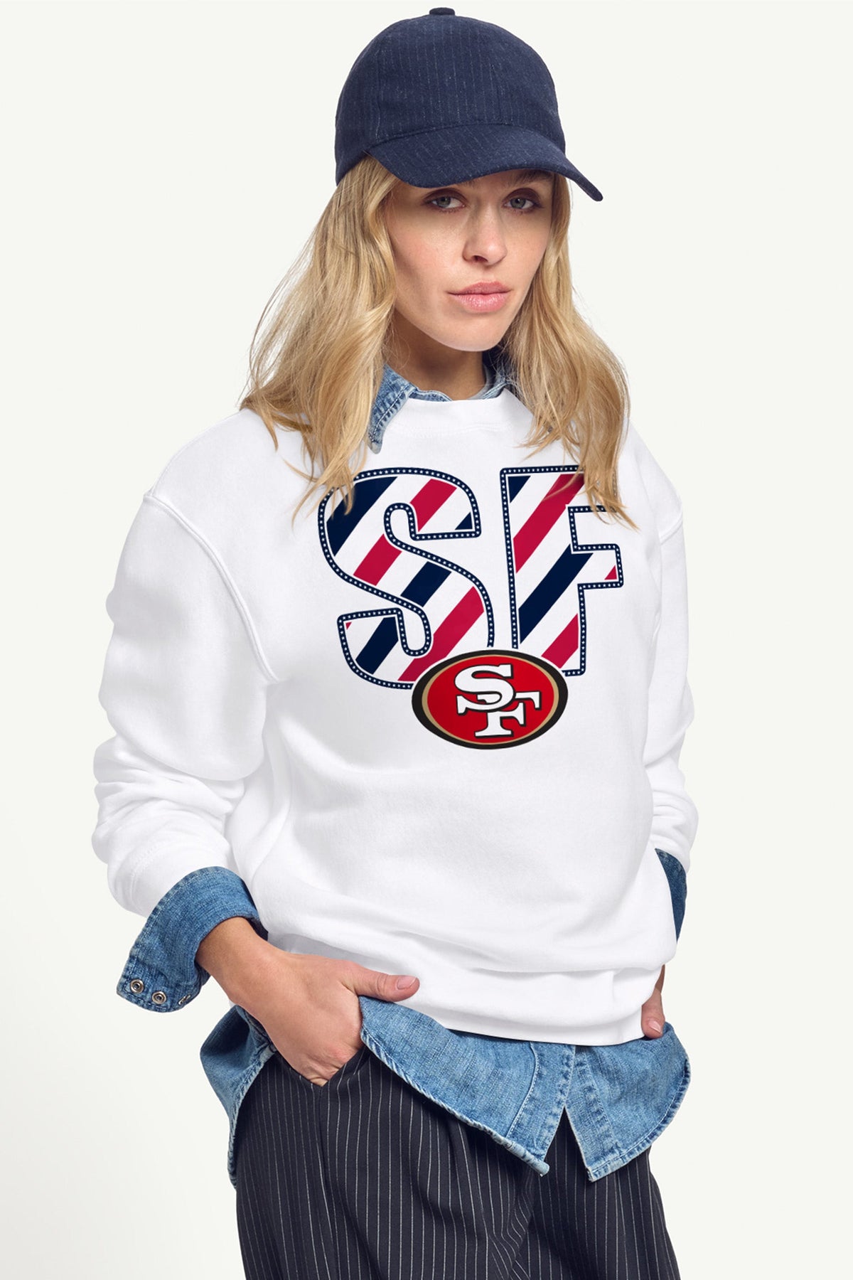 WOMENS SAN FRANCISCO 49ERS STARS AND STRIPES SWEATSHIRT - White