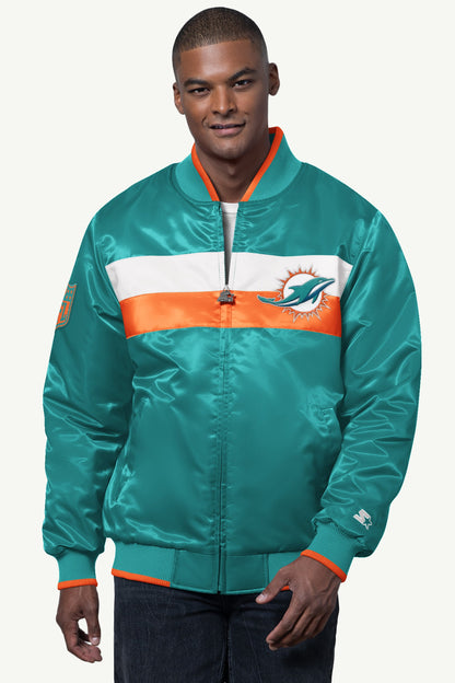 MENS MIAMI DOLPHINS AMBASSADOR SATIN VARSITY JACKET - Multi