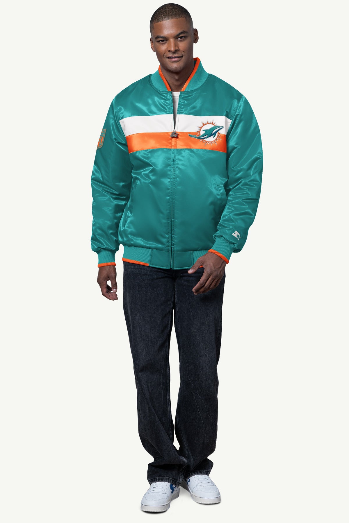MENS MIAMI DOLPHINS AMBASSADOR SATIN VARSITY JACKET - Multi