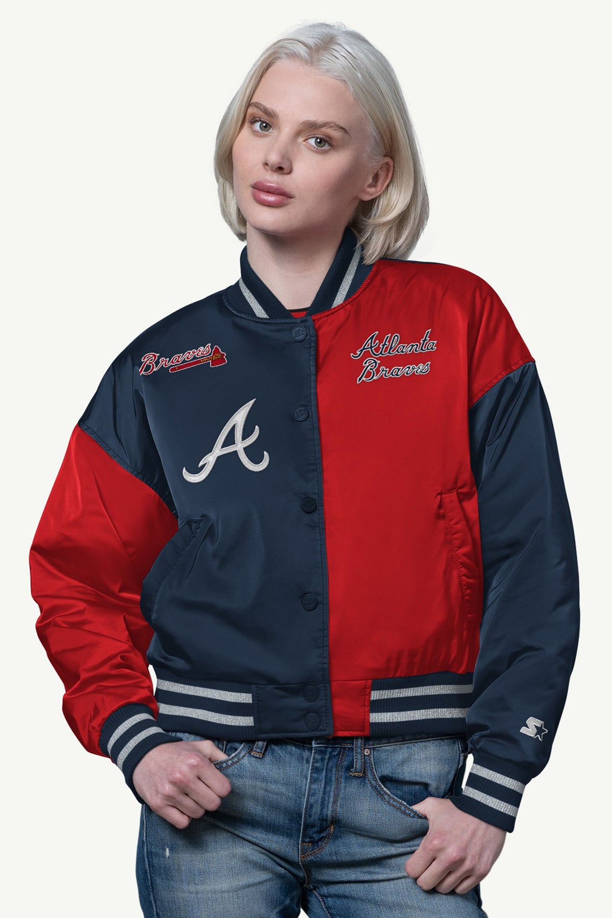 WOMENS ATLANTA BRAVES OFFSIDE SATIN VARSITY JACKET - Starter