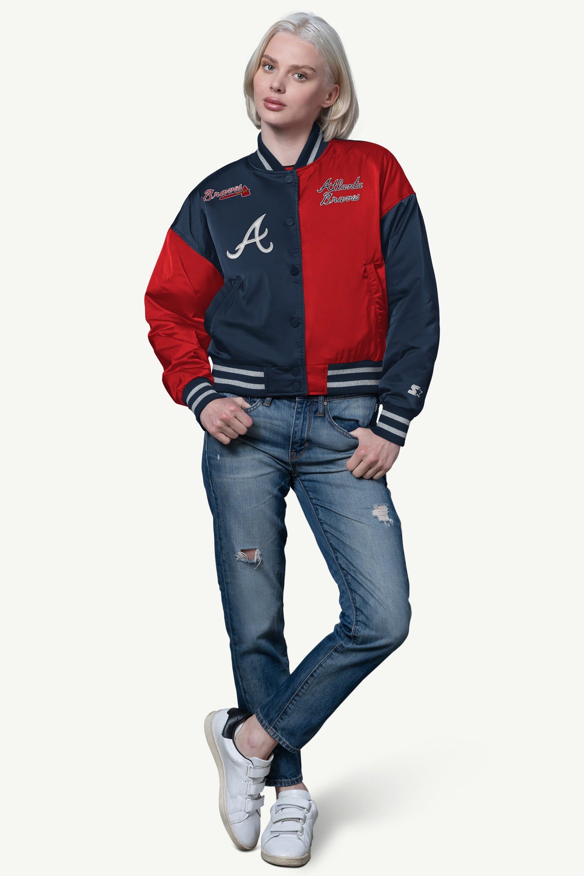 WOMENS ATLANTA BRAVES OFFSIDE SATIN VARSITY JACKET - Starter