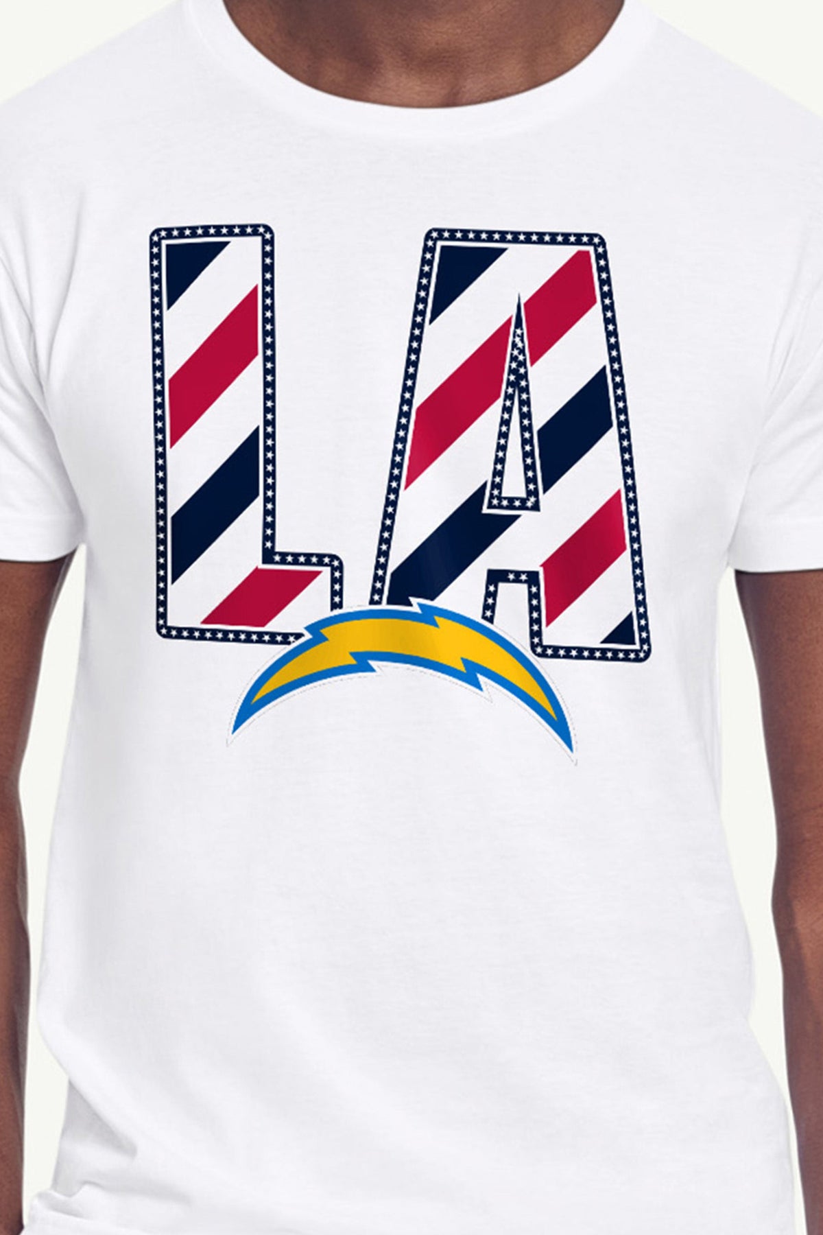 MENS LOS ANGELES CHARGERS STARS AND STRIPES T SHIRT - White
